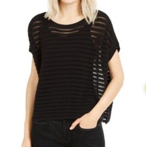 Women's Eileen Fisher Black Organic‎ Cotton Semi-sheer Tunic/Poncho Top Sz M